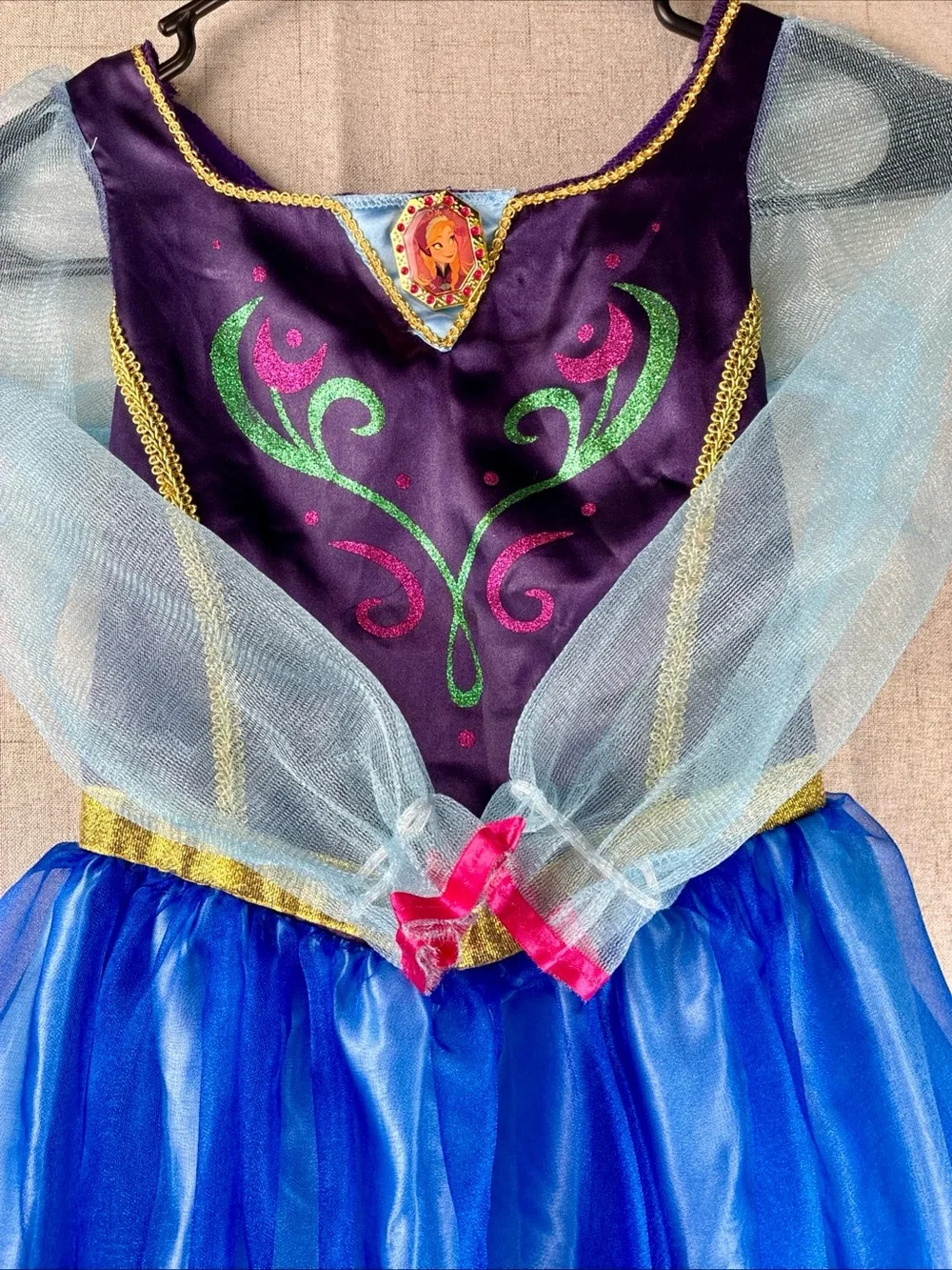 Disney Frozen Anna Traveling Costume Child Dress Blue Size 4-6 S Nordic Scandi